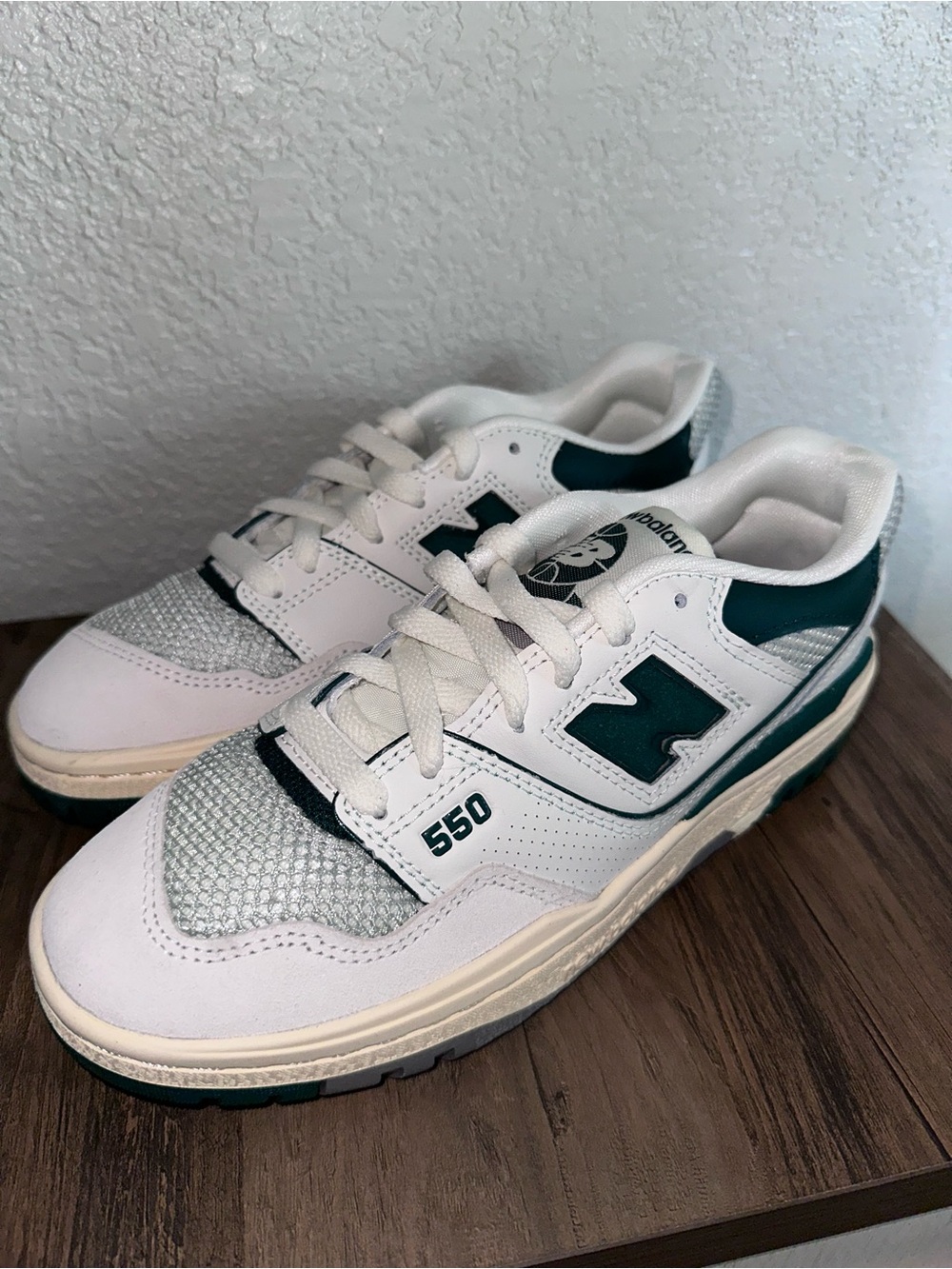 New Balance 550 Boy’s White and Green Low-Top Sneakers